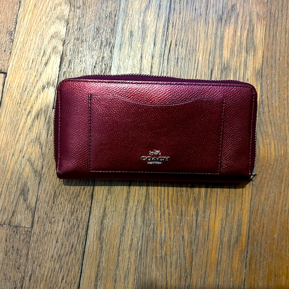 COACH Accordion Zip Around Wallet, RARE Metallic Cherry Red